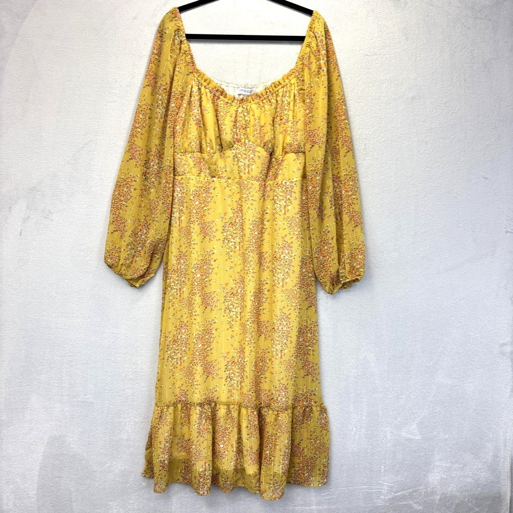 PIPER‎ & SCOOT Milkmaid Maxi Dress Womens XXL Yellow Floral Smocked Balloon 2XL